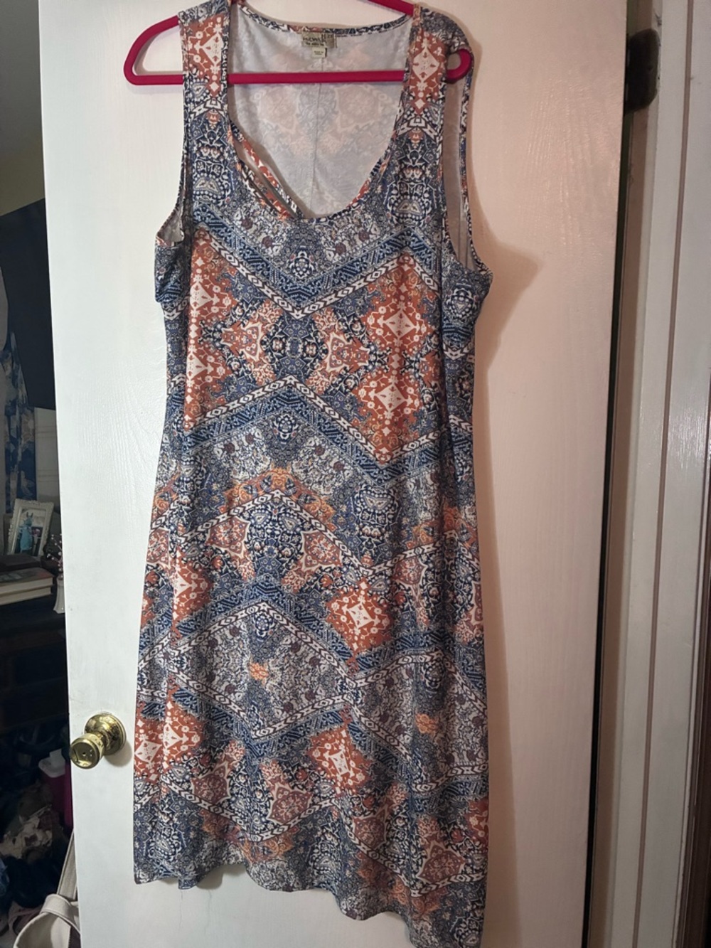 ONE WORLD Sleeveless Printed Midi Dress in Blue and Brown